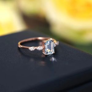 Xinfly Classic 18K Marquise Cut Diamond Aquamarine <b>Ring</b> for Wedding Engagement Gift Party or Everyday Wear - Product Image 1