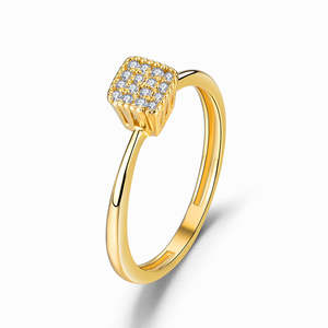 Anillos Geométricos Cuadrados con Circonitas, Anillos de Moda Chapados en Oro de 18K para Mujer, Cobre Moderno - Product Image 1