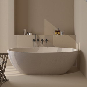 Baignoire autoportante pour hôtel, salle de bain intérieure, en surface solide, pour adultes, avec drain en pierre, écologique - Product Image 1