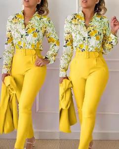 Traje de dos piezas elegante para mujer Estampado floral Verano y otoño Traje de cintura alta Traje de mujer de moda de oficina - Product Image 2