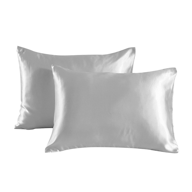 Simulated Silk Pillowcase 2 Pcs in 1 Set Solid Color Double-sided Satin Pillowcase Pair