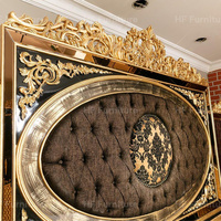 Meubles de chambre à coucher de luxe au design classique, lit king size en bois avec tête de lit, ensemble de chambre à coucher de style turc noir et or