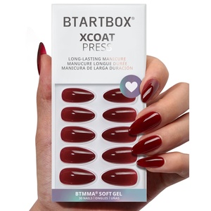 Kit de faux ongles en gel souple à presser, faits main, réutilisables, en gros, rouge, longueur moyenne, forme amande, personnalisables, collection automne-hiver - Product Image 1