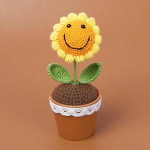 Hand Knitted Sunflower Simulation Flower Bouquet Crochet Craft <b>Gift</b> for <b>Teacher</b> Graduation Decor - Product Image 3
