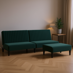 Set Divano Compatto in Velluto Verde Scuro, 100% Poliestere, Struttura in Legno, Stile Mid-Century Modern, a Forma di L, Arredamento per Soggiorno - Product Image 2