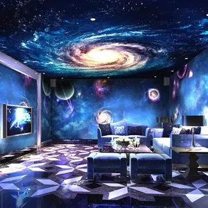 วอลล์เปเปอร์ภาพจิตรกรรมฝาผนังจักรวาลอวกาศที่กำหนดเอง,ธีมโรงแรมคาเฟ่3D Starry Sky ห้องเด็กตกแต่งเพดานห้องนอน