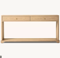 Table d'entrée GENEVIEVE en chêne massif de style mid-century avec tiroir de rangement, meuble durable pour salon et couloir