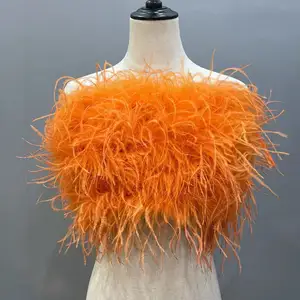新しいファッションコルセット女性ダチョウ毛皮フェザーチューブトッププラスサイズタンクトップ