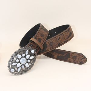 เข็มขัดหมวกคาวบอยตะวันตกโบโฮเทอร์คอยส์ปรับแต่งได้หัวเข็มขัดโลหะผสมหนัง PU พู่แบบวินเทจเคลือบด้วยฟาง - Product Image 4