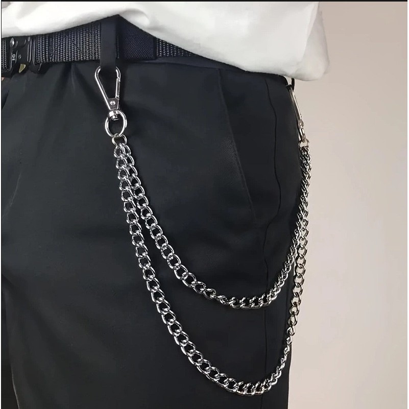 Double-layer white knit pants chain