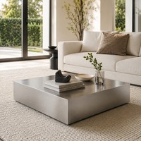 Table basse carrée moderne en acier inoxydable brossé, table à cocktail basse en métal pour salon, hôtel, mobilier de salon