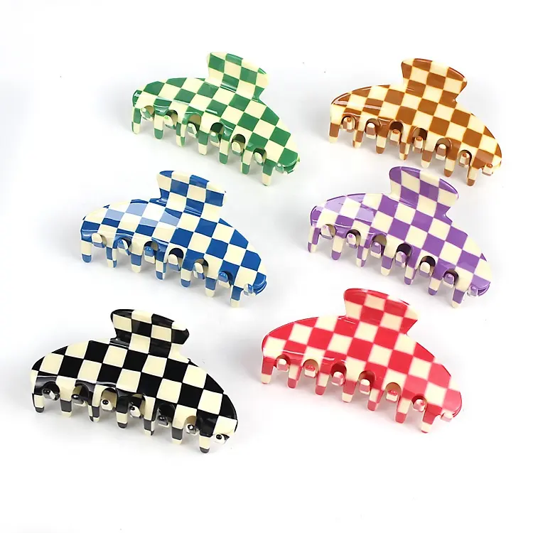 CANYUAN Cellulose Acetate Checker Hair Claw Clip For Thick Hair Black And White Hair Clutchers For Women Lattice Accessories