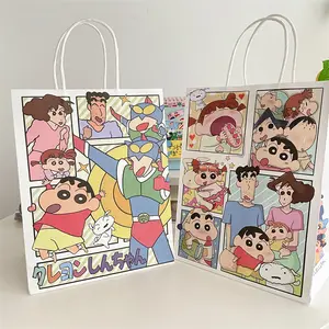 Pastello Shin Chan regalo per Festival di compleanno cartone animato di carta artigianale Tote Bag portatile adorabili sacchetti di imballaggio all'ingrosso personalizzati