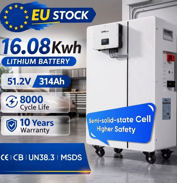 Wall Mount 16.08kWh 51.2V LiFePO4 Storage Battery IP65 8000 Deep Cycles Home ESS
