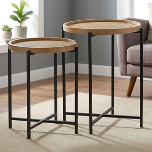 Industrial <b>Vintage</b> Iron Metal Mango Wood Coffee <b>Table</b> Set 50X50X60CM Foldable Eco-Friendly Living Room Furniture Farmhouse Home - Product Image 2
