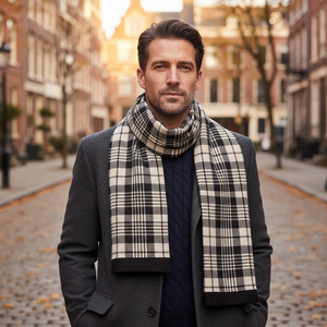 Écharpe en laine tissée double face pour homme, motif à carreaux blancs, épaisse et durable, taille unique - Product Image 3