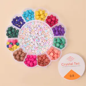 Juego de cuentas de 4x7 letras de 9mm, cuentas de arroz de 13 cuadrículas <span class=keywords><strong>con</strong></span> forma de flor, cuentas de letras acrílicas, accesorios de joyería - Product Image 1