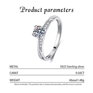 GRA Certificate 0.5CT Moissanite Ring 925 Silver Round Cut Brilliant Ring Fashion Engagement Ring for Woman Tokenof Commitment - Product Image 3