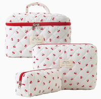Tas Makeup Bunga Tiga Bagian Kapasitas Besar Tas Penyimpanan Kosmetik Tas Tangan Tas Perjalanan Portabel
