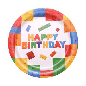 Suministros de Decoración para Fiestas Temáticas de Bloques de Construcción, Juego de Vajilla para Fiestas, Platos y Vasos Desechables de Papel con Diseño de Construcción - Product Image 3