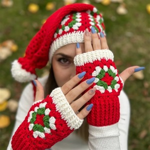 Ensemble chapeau <span class=keywords><strong>et</strong></span> <span class=keywords><strong>gants</strong></span> de Noël personnalisés en crochet pour <span class=keywords><strong>femme</strong></span>, bonnet de Père Noël tricoté <span class=keywords><strong>et</strong></span> ensemble écharpe <span class=keywords><strong>et</strong></span> <span class=keywords><strong>gants</strong></span> - Product Image 1