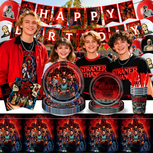 NUEVO Juego de Vajilla para Fiesta de Cumpleaños con Temática de <span class=keywords><strong>Stranger</strong></span> Things, Decoración para Regalo de Cumpleaños para Fanáticos de la Película, Pancarta de Feliz Cumpleaños - Product Image 4