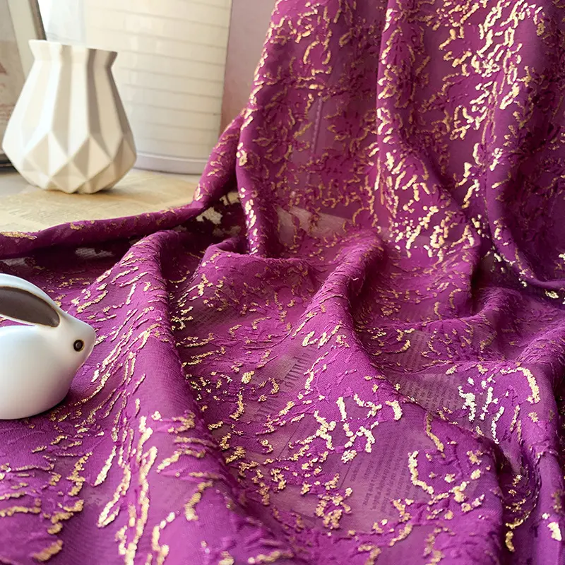 ผ้าโพลีเอสเตอร์ผ้าแจ็คการ์ดสีทองผ้าชีฟองหรูหราสำหรับผู้หญิงชุดเดรสทางการ