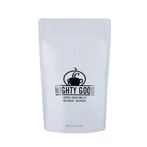 맞춤형 개인 라벨 1Lb 80 마이크론 화이트 OPP/AL/CPP 무광택 바니시 알루미늄 호일 커피 콩 지퍼와 포장 가방 스탠드