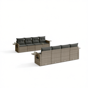 Set Divano da Giardino in Rattan Grigio con Cuscini, 4 Posti, Arredamento da Esterno dal Design Contemporaneo - Product Image 1
