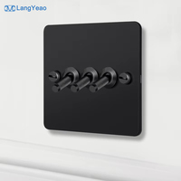 Interrupteur à bascule LangYeao 4 mm ultra-fin en acier inoxydable noir à montage en surface, 1/2/3/4 gangs, 2 voies, durable, 10A, avec verrouillage enfant, style rétro pour la maison