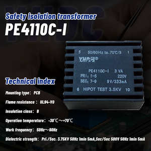 หม้อแปลงไฟฟ้าแบบติดตั้งบนแผงวงจรพิมพ์ชนิดอีพ็อกซี่ซีล YHDC PE4110C-I 3VA 110/220/230/380V AC 6-24V AC ฉนวนกันความร้อนคลาส B ได้รับการรับรองมาตรฐาน UL94-V0 CE/RoHS - Product Image 2