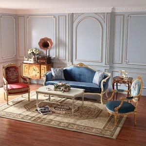 أريكة على طراز البلاط الفرنسي ، مجموعة غرفة المعيشة ، أريكة من القماش المخملي الأوروبي المنحوت بثلاثة مقاعد - Product Image 2