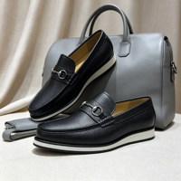 Mocassins hybrides légers pour hommes, semelle épaisse, cuir véritable, décontractés et formels, bout carré, antidérapants, à enfiler, noirs