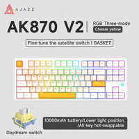 Clavier mécanique de jeu Ajazz Ak870 V2 tri-mode filaire + sans fil 2.4G, interrupteur Kailh, remplaçable à chaud, montage sur joint, RVB, 87 touches, ergonomique