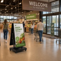 Affichage numérique mobile à double écran de 43 pouces pour supermarché, épicerie, écran publicitaire double face mobile avec roues