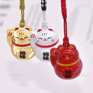 Kupfer glückliche Katze Anhänger <span class=keywords><strong>Cartoon</strong></span> <span class=keywords><strong>Jingle</strong></span> Glocken Glück Katze Ornament Anhänger <span class=keywords><strong>Cartoon</strong></span> Glocke - Product Image 2