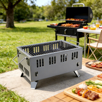 Barbecue portable d'extérieur en acier inoxydable avec poêle et four carré double usage – Chariot à hauteur réglable