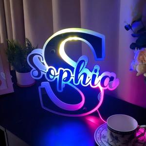 Lettres initiales personnalisées pour couple, lumière LED, miroir acrylique, enseigne au néon pour la décoration de la maison sur le thème de l'amour, Saint-Valentin - Product Image 1