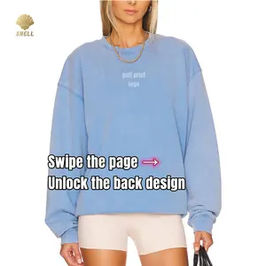 Luluxixiyaya ánh sáng màu xanh vũ trụ crewneck áo phụ nữ dài tay áo Vòng Cổ Dệt Kim Áo chui đầu Jumper