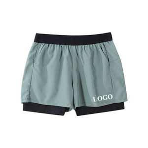 Pantalones Cortos Deportivos para Hombre, Casuales, para Correr, Fitness, Doble Capa, con Cierre Elástico en la Cintura, Color Sólido, Estilo Bermuda - Product Image 1