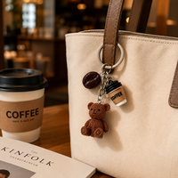 Porte-clés Mignon Ours Tasse à Café, Pendentif Grains de Café en Résine, Breloque Créative pour Sac, Accessoire de Mode, Cadeau pour les Amateurs de Café