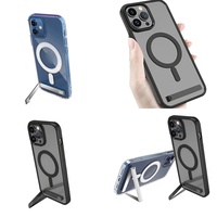 Casing Magnetik Tipis Transparan dengan Holder untuk iPhone 11 12 13 14 15 16 Pro Max 17 Air Plus, Aksesoris Elektronik Grosir