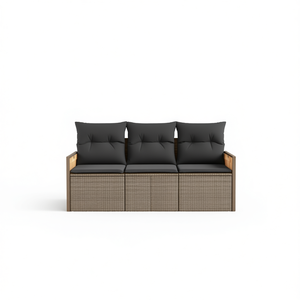 Ensemble de canapés de jardin gris avec coussins, mobilier d'extérieur au design contemporain, résistant aux UV, en rotin PE imperméable - Product Image 1