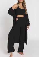 Ensemble pyjama 3 pièces en tricot doux et moelleux pour femme, avec cardigan, crop top et pantalon, collection hiver 2026 – Tenue de nuit et de détente sexy
