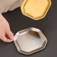 Assiette octogonale en acier inoxydable, design moderne et minimaliste, pour restaurant, salade, collation, gâteau, os, style coréen