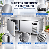 Réfrigérateur de Comptoir Commercial 350L, Congélateur Sous Comptoir en Acier Inoxydable, Table de Préparation Réfrigérée à 2 Portes, Refroidissement Direct 220V