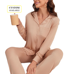 Set <span class=keywords><strong>Pigiama</strong></span> <span class=keywords><strong>Donna</strong></span> Autunno/Inverno in Modal, <span class=keywords><strong>Camicia</strong></span> a Maniche Lunghe e Pantaloni Lunghi, Comodo Abbigliamento da Notte - Product Image 1