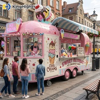 Chariot de vente ambulante de crème glacée rose personnalisé avec cuisine complète pour la vente de gelato, smoothies et autres plats de rue