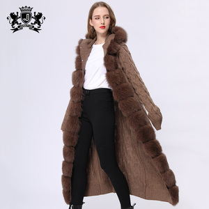 Cappotto di <span class=keywords><strong>Pelliccia</strong></span> con Cappuccio dal Design Elegante, Morbido Cappotto in Vera <span class=keywords><strong>Pelliccia</strong></span> di Volpe, Maglione Lungo in Lana Lavorata a Maglia, <span class=keywords><strong>Cardigan</strong></span> in <span class=keywords><strong>Pelliccia</strong></span> per Donna - Product Image 2