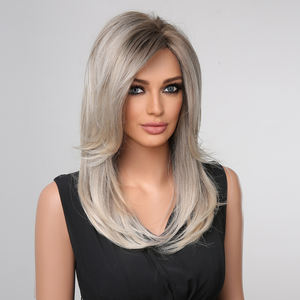 Ainizi Vente en gros de perruques en <span class=keywords><strong>cheveux</strong></span> synthétiques naturels soyeux de 22 pouces, perruques ombrées grises en couches pour femmes - Product Image 3